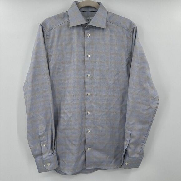 Eton Multi Color‎ Textured Twill Long Sleeve Button Front Shirt Sz 38/15 - Picture 3 of 6